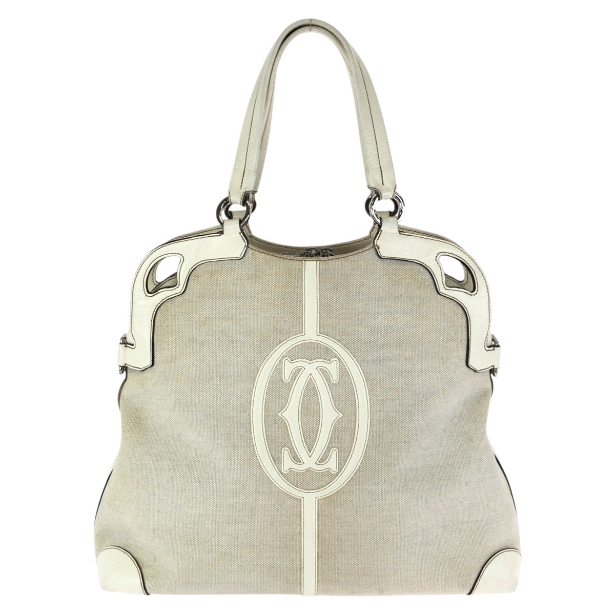 CARTIER カルティエ マルチェロ ドゥ カルティエ オフホワイト シルバー金具 キャンバス レザー/ トートバッグ ショルダーバッグ 603328 【中古】
