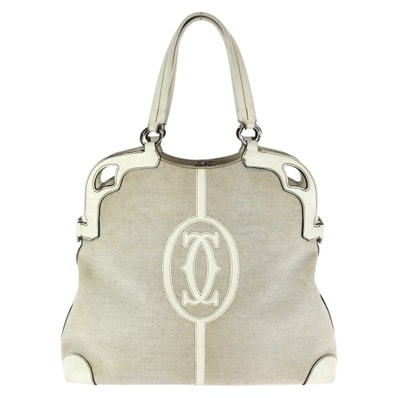 CARTIER カルティエ マルチェロ ドゥ カルティエ オフホワイト シルバー金具 キャンバス レザー/ トートバッグ ショルダーバッグ 603328 【中古】