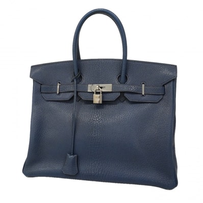 ★SALE【6eb0810-h】エルメス ハンドバッグ バーキン35 コロマンデル ブルーネイビー シルバー金具 □E刻印【中古】レディース