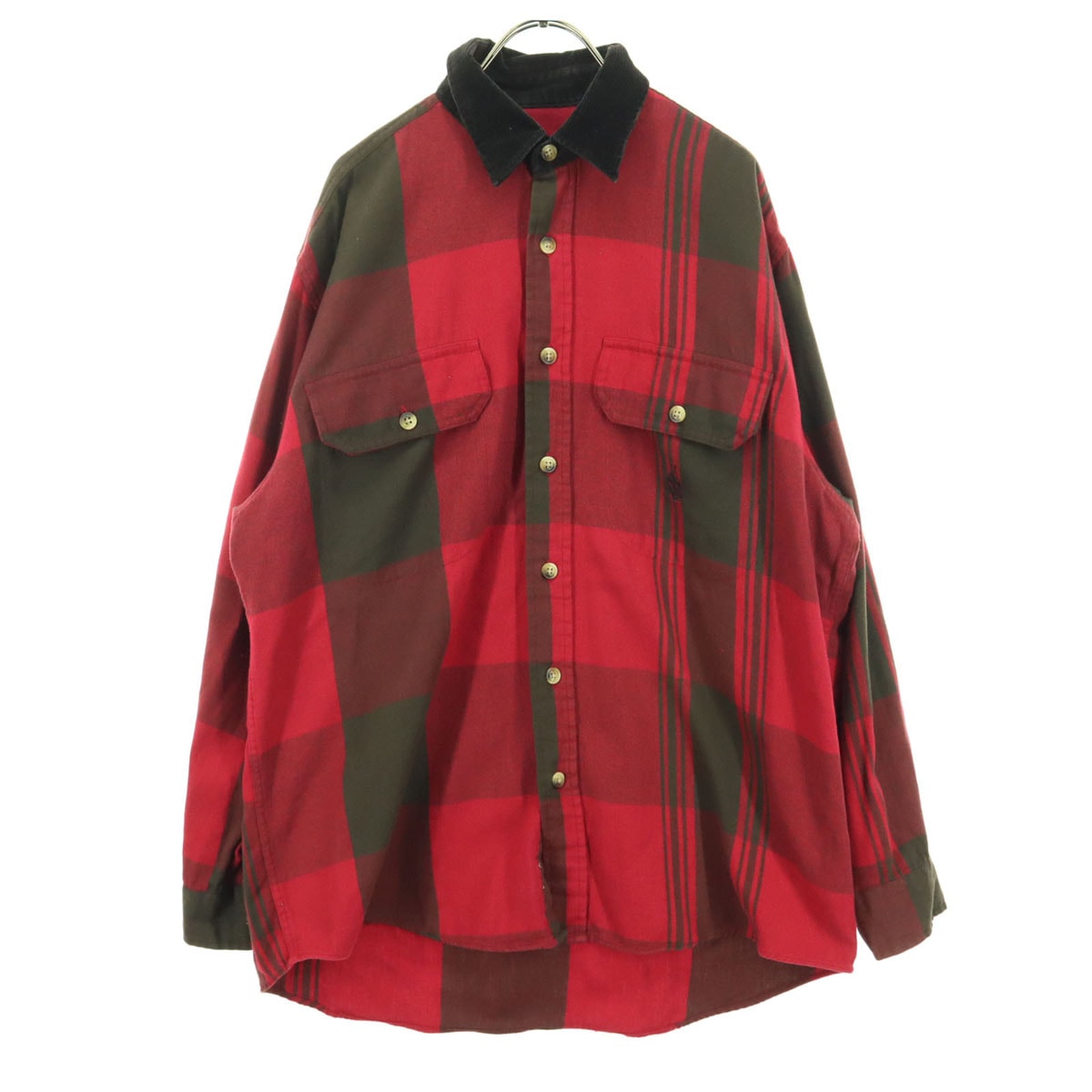 NAUTICA ノーティカ 90s オールド チェック柄 長袖 コットンシャツ M レッド
