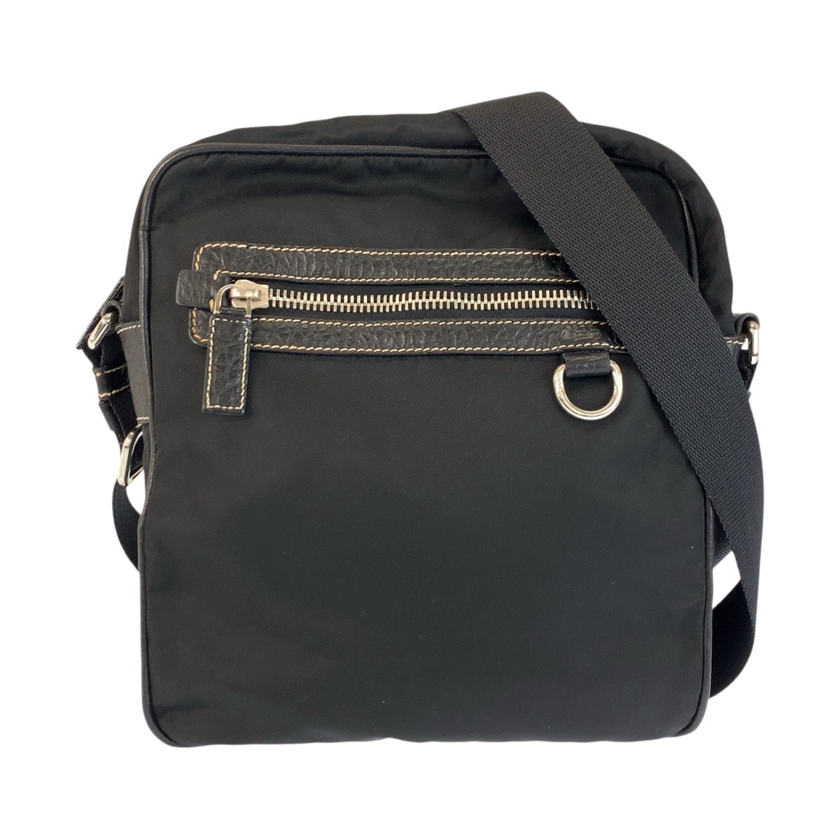 美品 PRADA プラダ テスート 三角ロゴプレート ブラック 黒 シルバー金具 ナイロン レザー/ ショルダーバッグ メッセンジャーバッグ 600798 【中古】