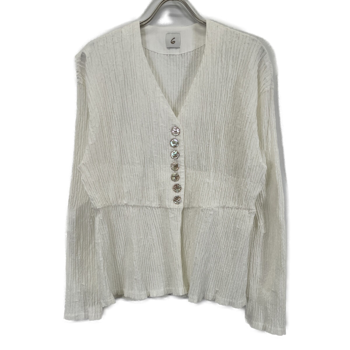 ロク ホワイト シェルボタンシュリンク加工シャツブラウス 表記なし