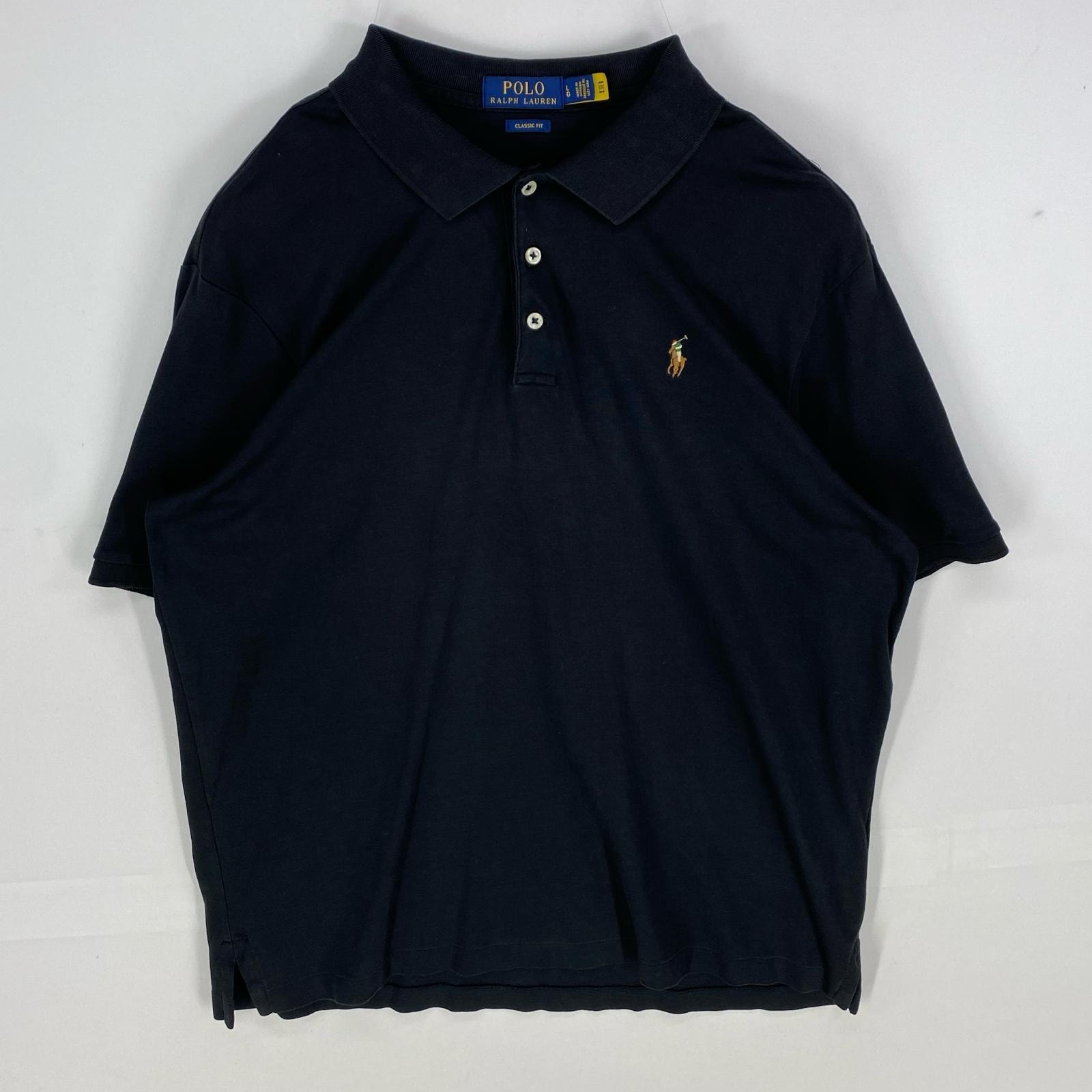 古着 ポロ・ラルフローレン POLO RALPH LAUREN 半袖シャツ ワンポイント ロゴ刺繍 ポロシャツ L  ブラック系 メンズ