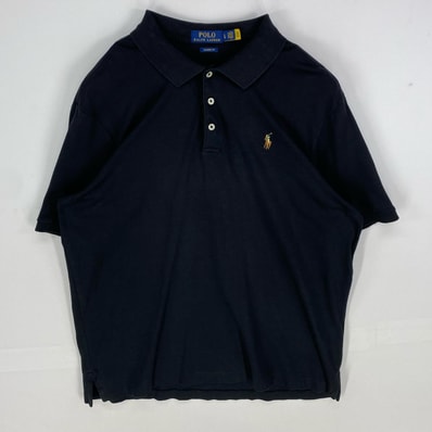 古着 ポロ・ラルフローレン POLO RALPH LAUREN 半袖シャツ ワンポイント ロゴ刺繍 ポロシャツ L ブラック系 メンズ