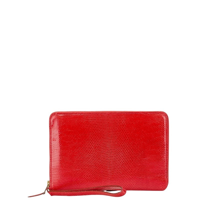 エルメス チャーリー トラベルケース ポーチ レッド リザード レディース HERMES 【中古】