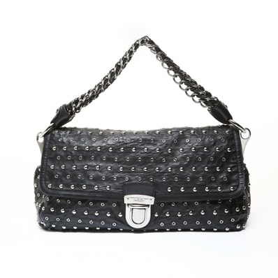 プラダ PRADA スタッズ チェーン シルバー金具 ショルダーバッグ【中古】