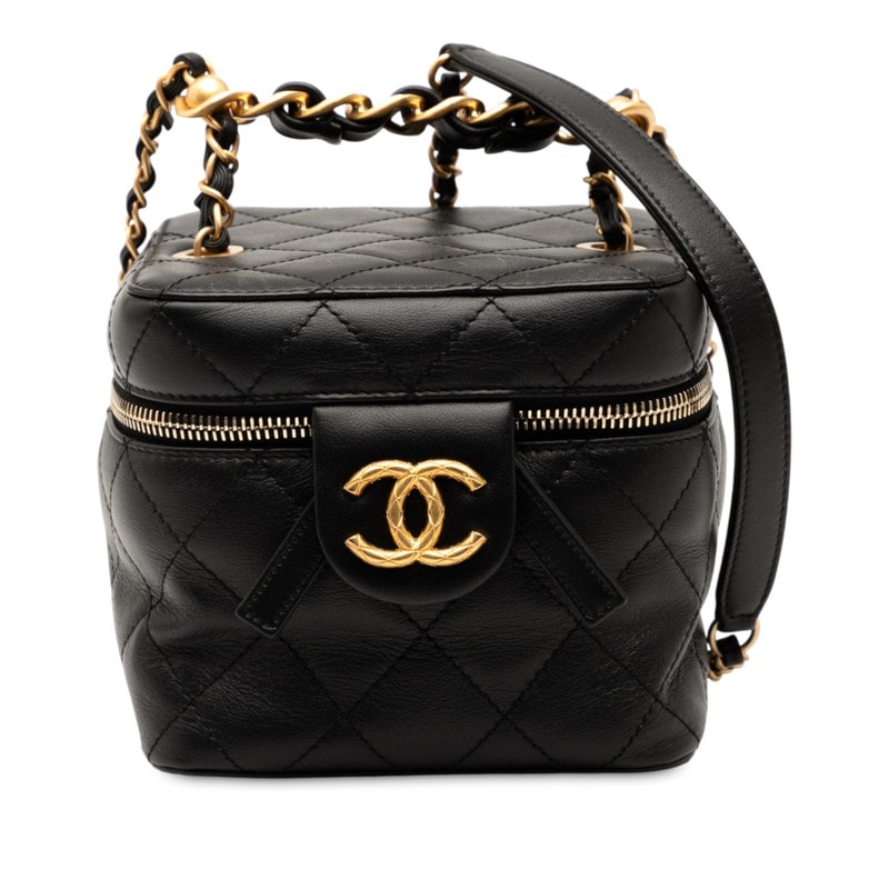 シャネル ココマーク マトラッセ チェーン ショルダーバッグ バニティバッグ ブラック ラムスキン レディース CHANEL 【中古】