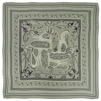 HERMES エルメス スカーフ カレ140 カレジェアン Festival des Amazones Bandana アマゾンの祭典 244217S 01 ショール ストール カシシル カシミヤ シルク グリーン ブラック【中古】