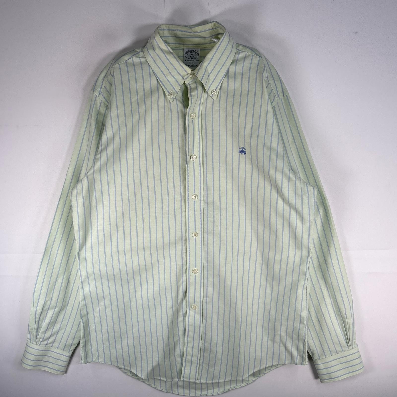 古着 ブルックスブラザーズ Brooks Brothers 長袖シャツ ロゴ 刺繍 ストライプ 346 M  グリーン系 マルチカラー メンズ