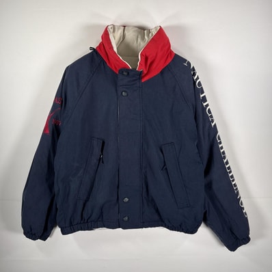 古着 ノーティカ NAUTICA セーリングジャケット 中綿入り ビッグ刺繍ロゴ 95 ネイビー メンズ