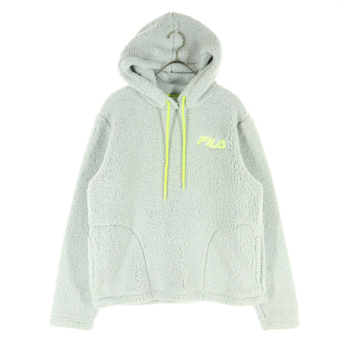 FILA フィラ ロゴ刺繍 長袖 ボア パーカー M グレー