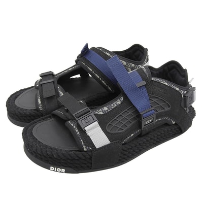 ディオール 美品 Atlas アトラス オブリークベルトサンダル メンズ ブラック 43 21ELS 43