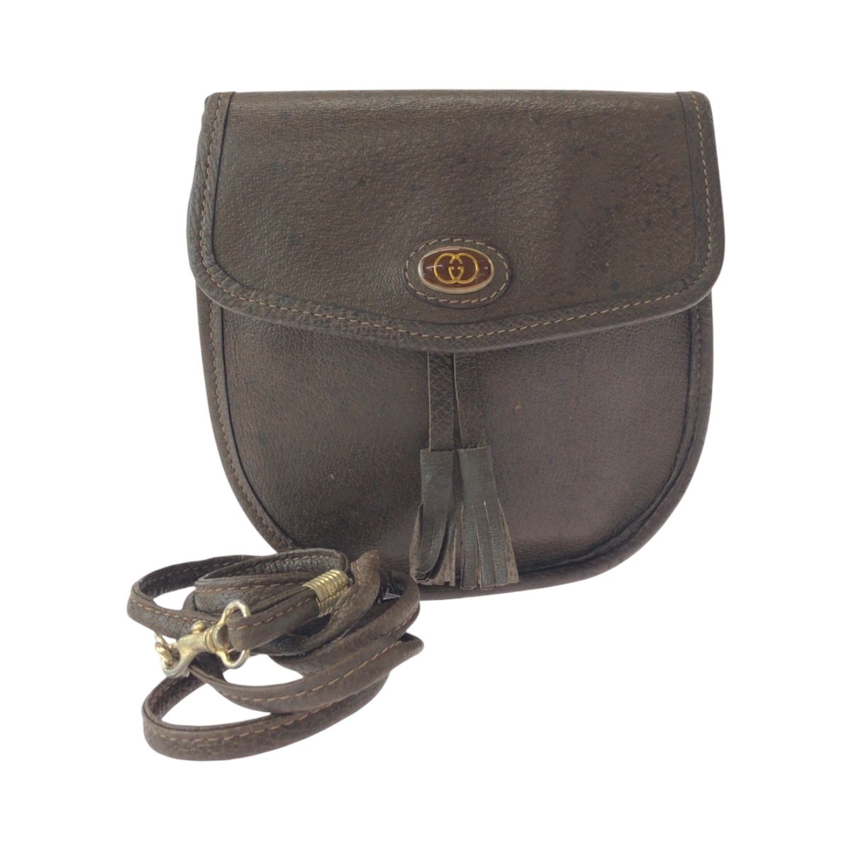 GUCCI グッチ ヴィンテージ オールドグッチ ブラウン ゴールド金具 レザー ショルダーバッグ ポシェット 501073 【中古】
