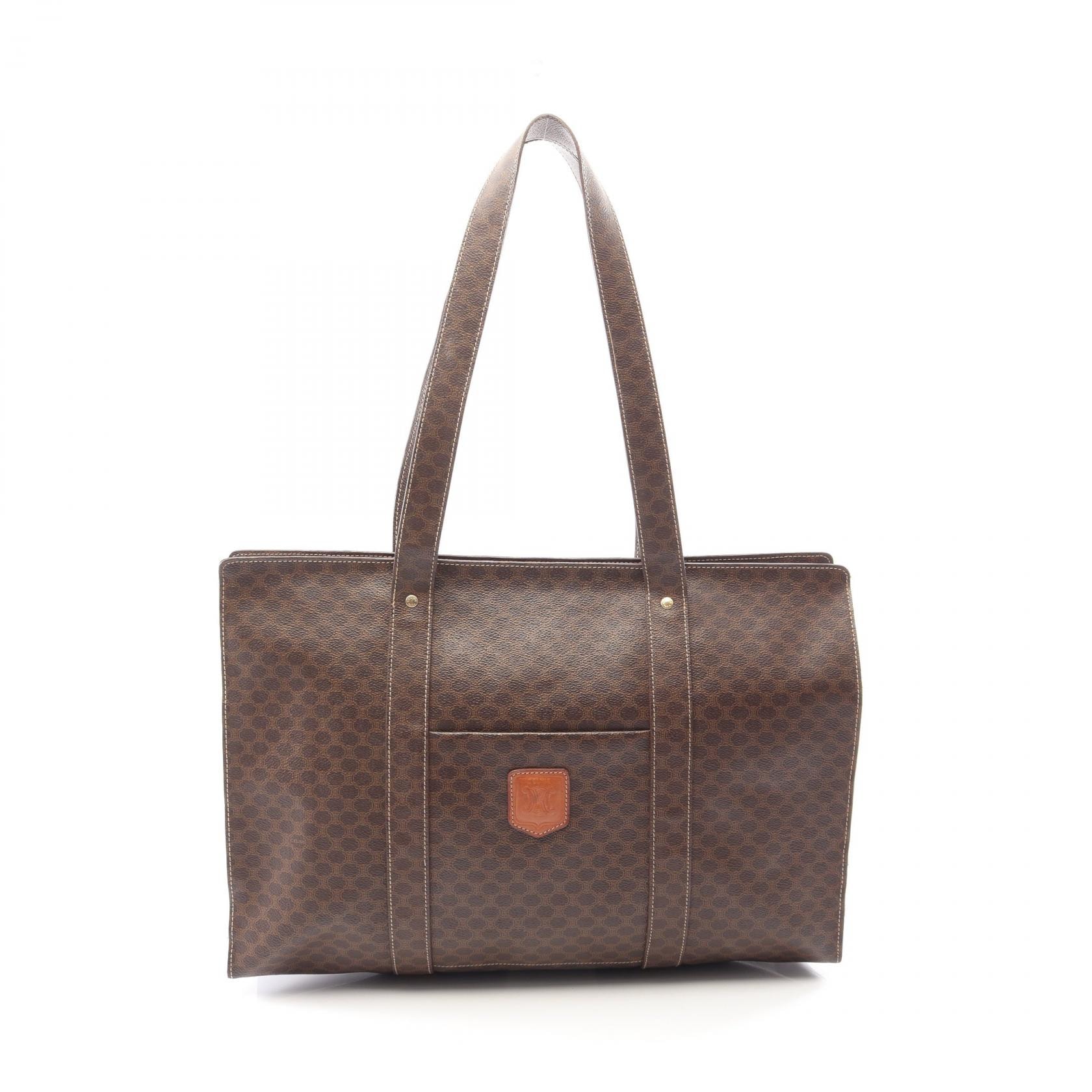 セリーヌ CELINE マカダム トートバッグ バッグ PVCコーティングキャンバス レザー レディース ブラウン系 【中古】