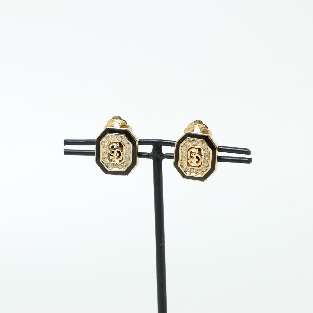 ■美品■Christian Dior クリスチャンディオール ヴィンテージ イヤリング CDロゴ オクタゴン ラインストーン ブランド古着【中古】20260806/RB0343