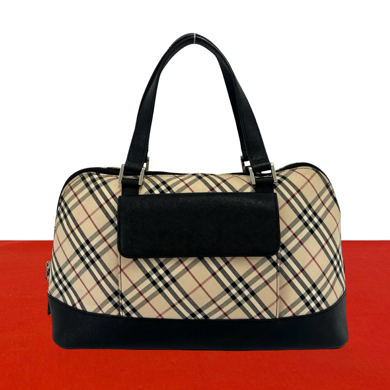 BURBERRY バーバリー ノバチェック 柄 キャンバス レザー ハンドバッグ ベージュ
 78565