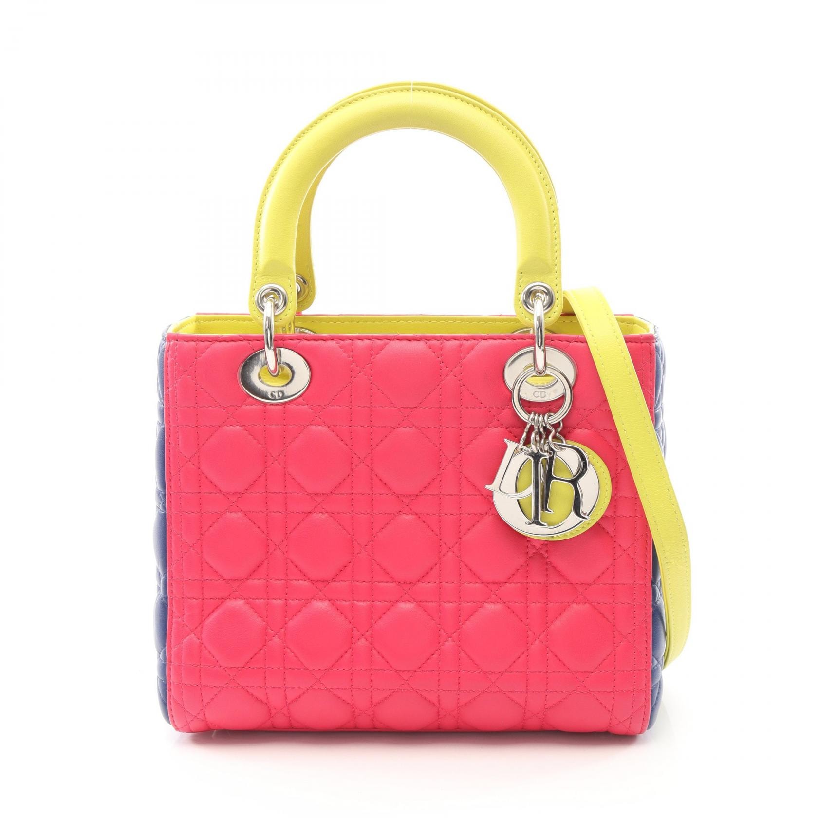 ディオール Dior LADY DIOR レディディオール カナージュ 2WAY ハンドバッグ バッグ レザー レディース ピンク系 / グリーン系 / ブルー系 【中古】