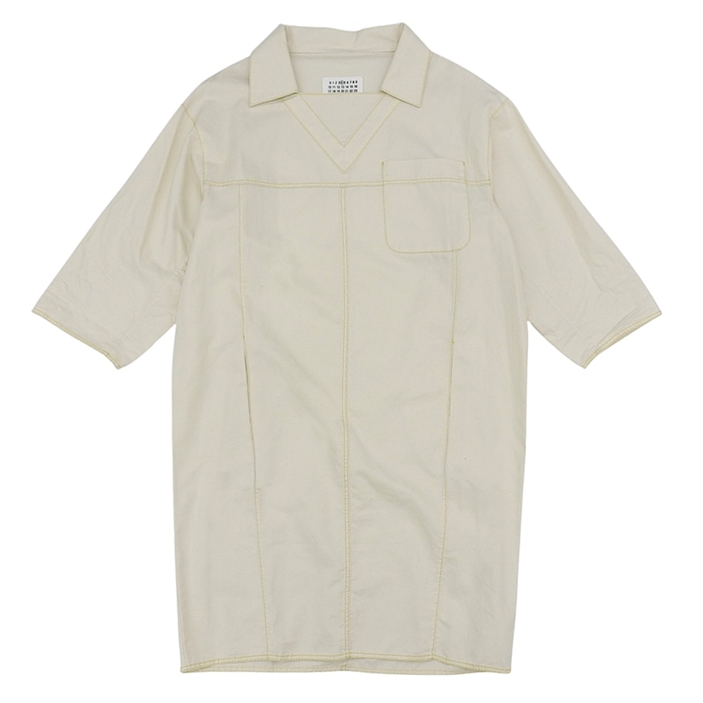 メゾンマルジェラ コットンリネン ステッチデザイン7分袖プルオーバーワンピース レディース アイボリー 38 51CT081943440 38