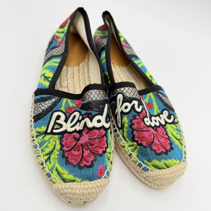 GUCCI(グッチ)Blind for Love エンブロイダリー エスパドリーユ フラットシューズ 花柄 マルチカラー ジュート レディース サイズ35【中古】