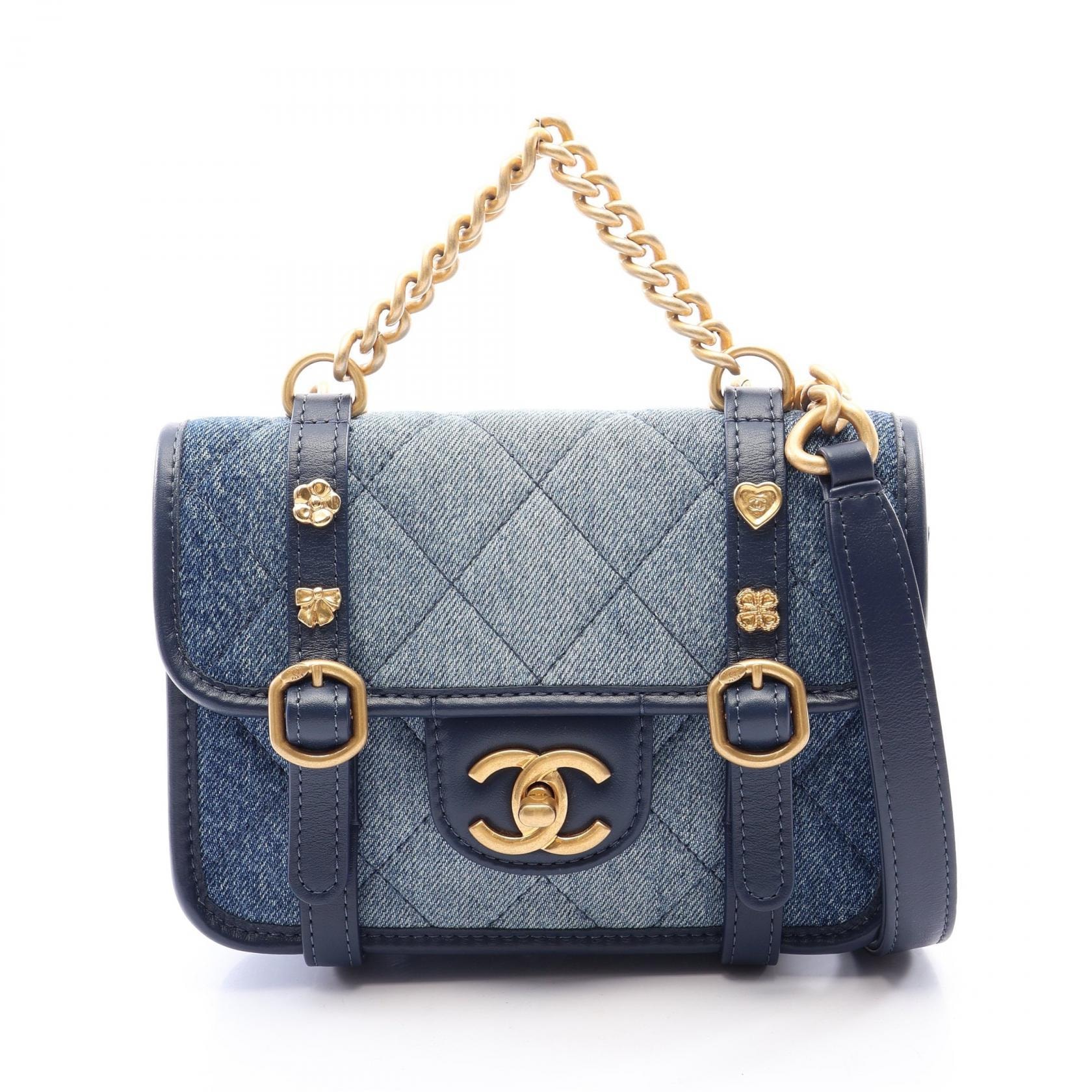 シャネル CHANEL ミニマトラッセ 2WAY ショルダーバッグ バッグ デニム レザー レディース ブルー系 / ネイビー系 AS5132 【中古】