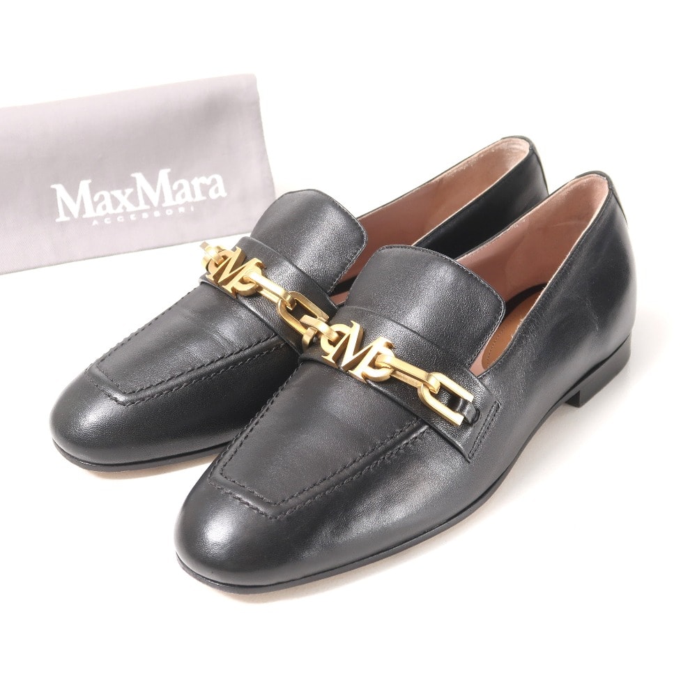 ■美品■MAX MARA マックスマーラ ローファー サイズ36 チェーン ビットローファー ロゴ レザー 靴 イタリア製 ブランド古着【中古】20250604/RA4882