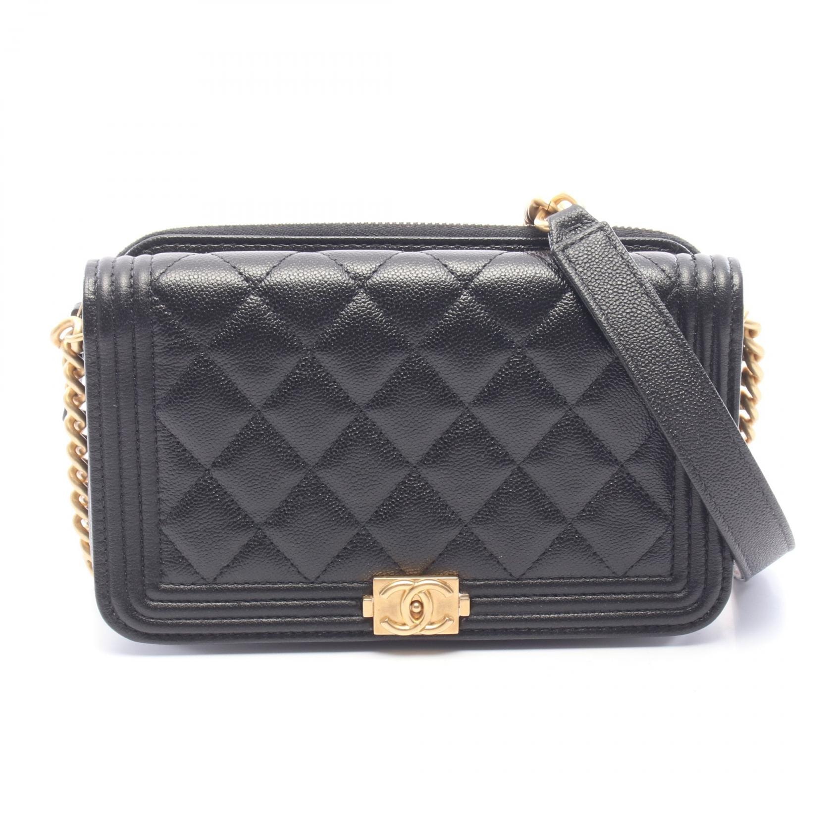 シャネル CHANEL ボーイシャネル フォンケース ショルダーバッグ バッグ キャビアスキン(グレインドカーフ) レディース ブラック系 AP3013 【中古】