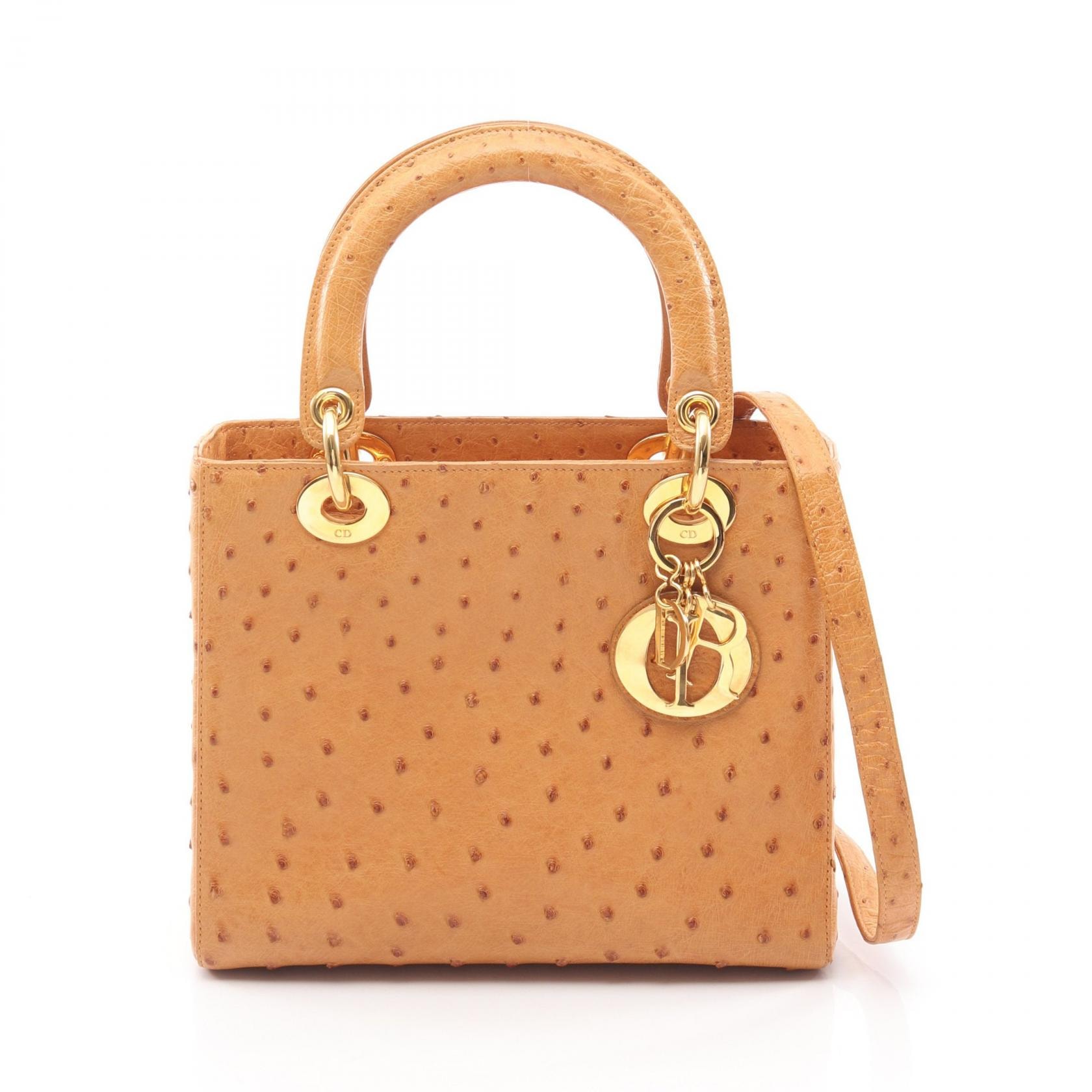 ディオール Dior LADY DIOR レディディオール ハンドバッグ バッグ オーストリッチ レディース ブラウン系 【中古】
