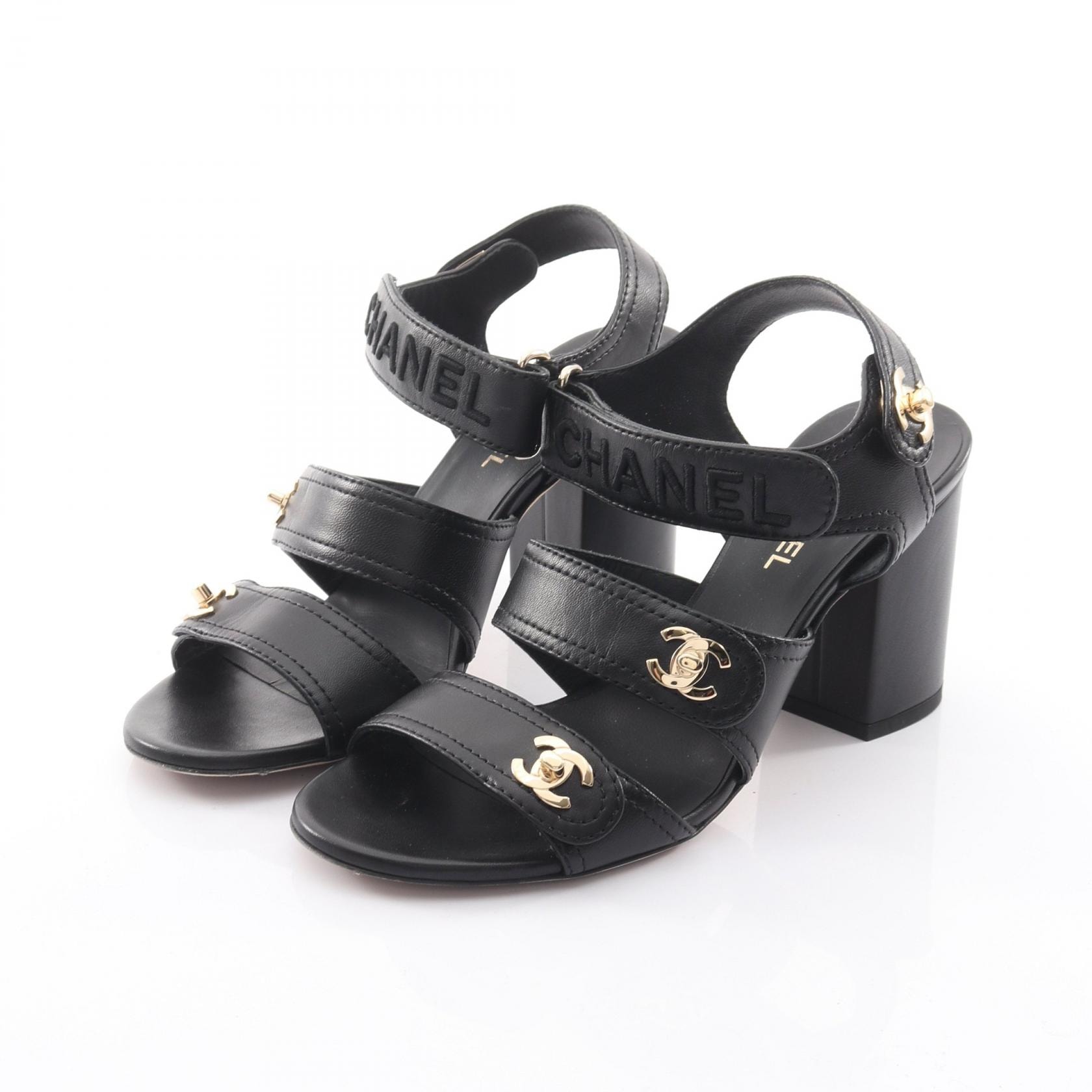 やや傷や汚れあり】シャネル CHANEL ココマーク サンダル 靴 レザー