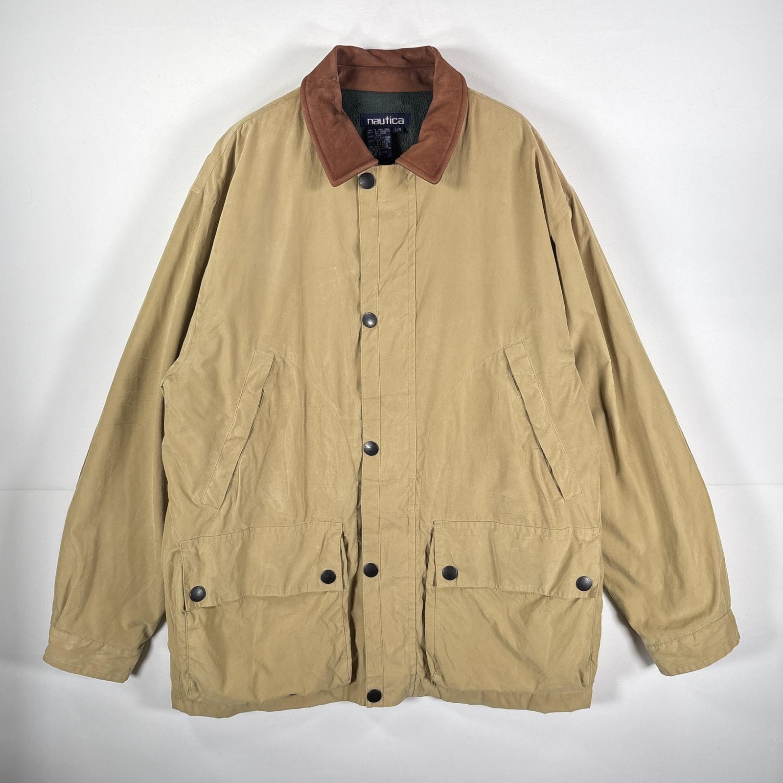 古着 90's/90年代 ノーティカ NAUTICA カバーオール ハンティングジャケット エルボーパッチ L  ベージュ メンズ