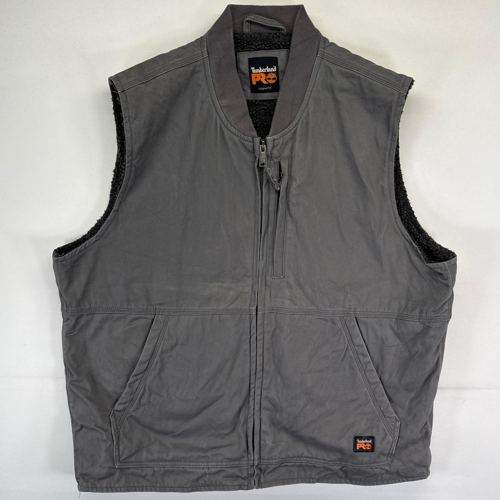 古着 ティンバーランド Timberland ベスト ダック 大きいサイズ ボアライナー ワンポイントロゴ フルジップ  グレー系 メンズ