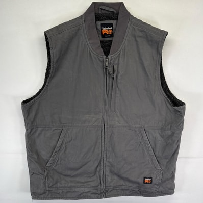 古着 ティンバーランド Timberland ベスト ダック 大きいサイズ ボアライナー ワンポイントロゴ フルジップ グレー系 メンズ