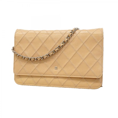 ★SALE【6fd4958-k】シャネル ショルダーウォレット ビコローレ チェーンショルダー レザー ベージュ シルバー金具【中古】レディース