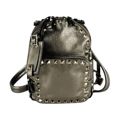 ヴァレンティノ ガラヴァーニ Valentino Garavani リュック ロックスタッズ レザー/メタル メタリックグレーゴールド レディース【中古】 z10422