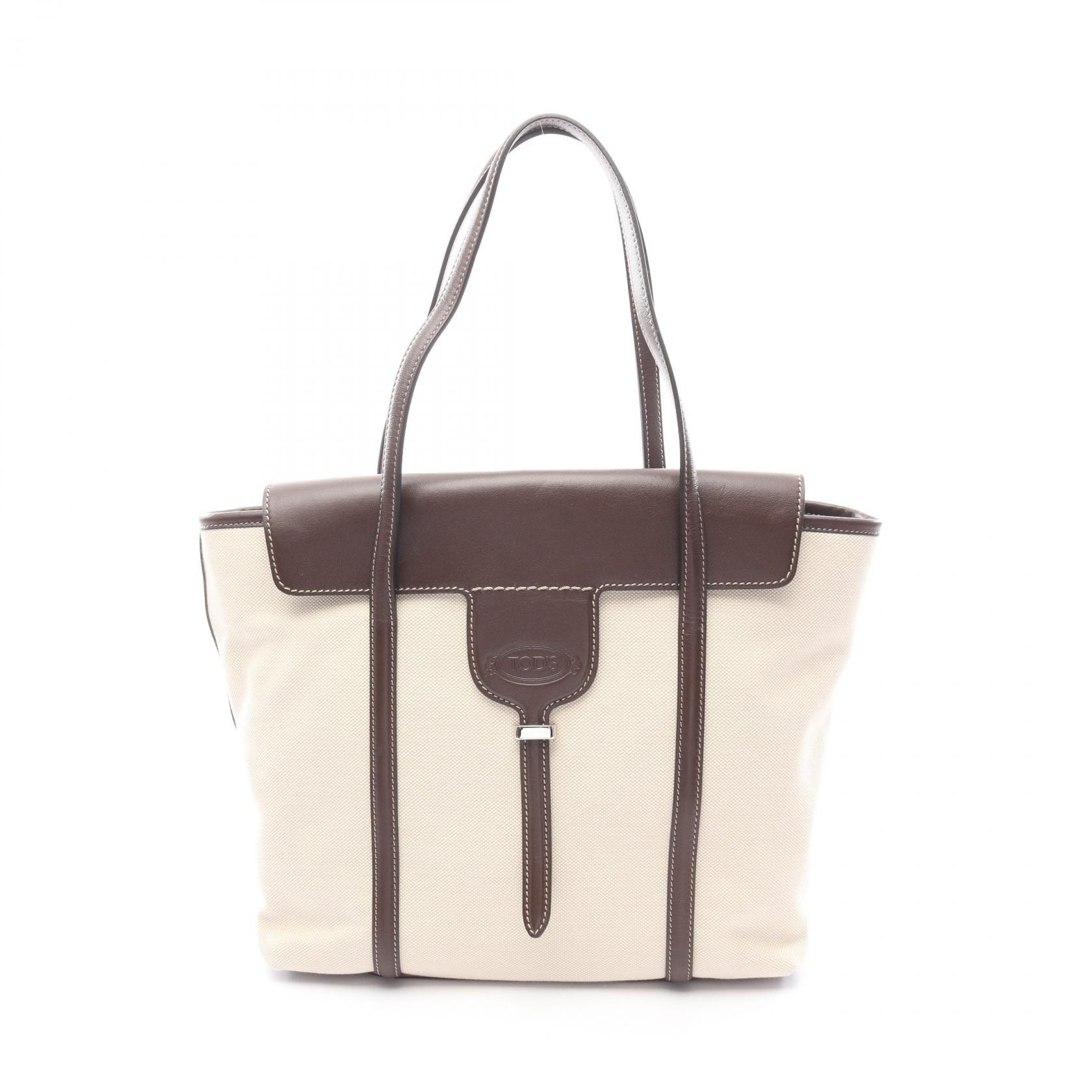 トッズ TOD'S ニュージョイ トートバッグ バッグ キャンバス レザー レディース ベージュ系 / ブラウン系 【中古】