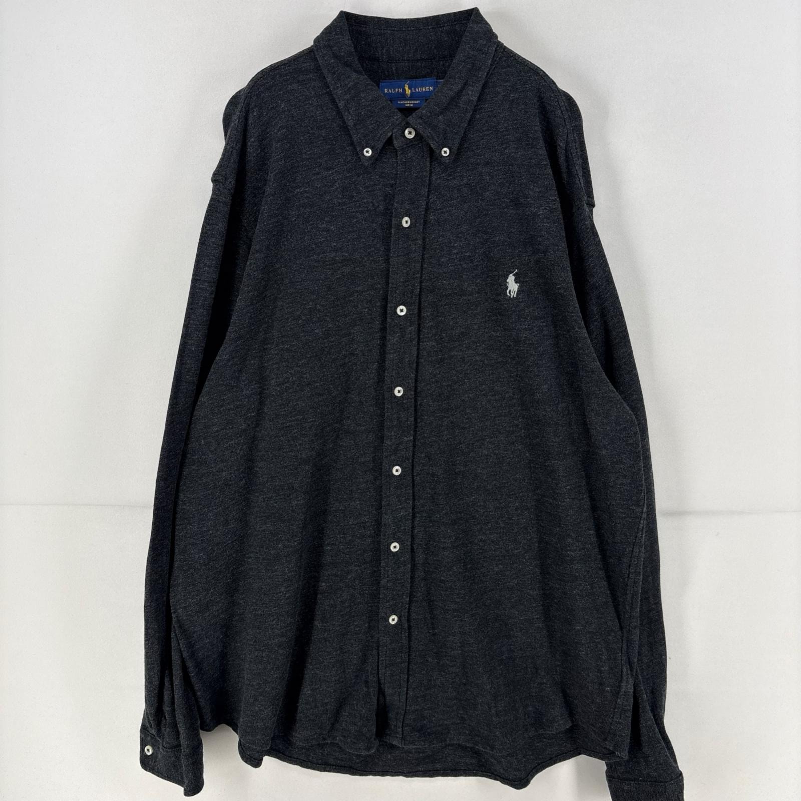 古着 ポロ・ラルフローレン POLO RALPH LAUREN 長袖シャツ ワンポイント ロゴ 大きいサイズ ボタンダウン 2XL  グレー 無地 メンズ