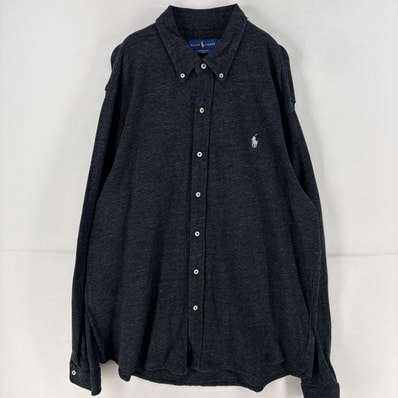 古着 ポロ・ラルフローレン POLO RALPH LAUREN 長袖シャツ ワンポイント ロゴ 大きいサイズ ボタンダウン 2XL グレー 無地 メンズ