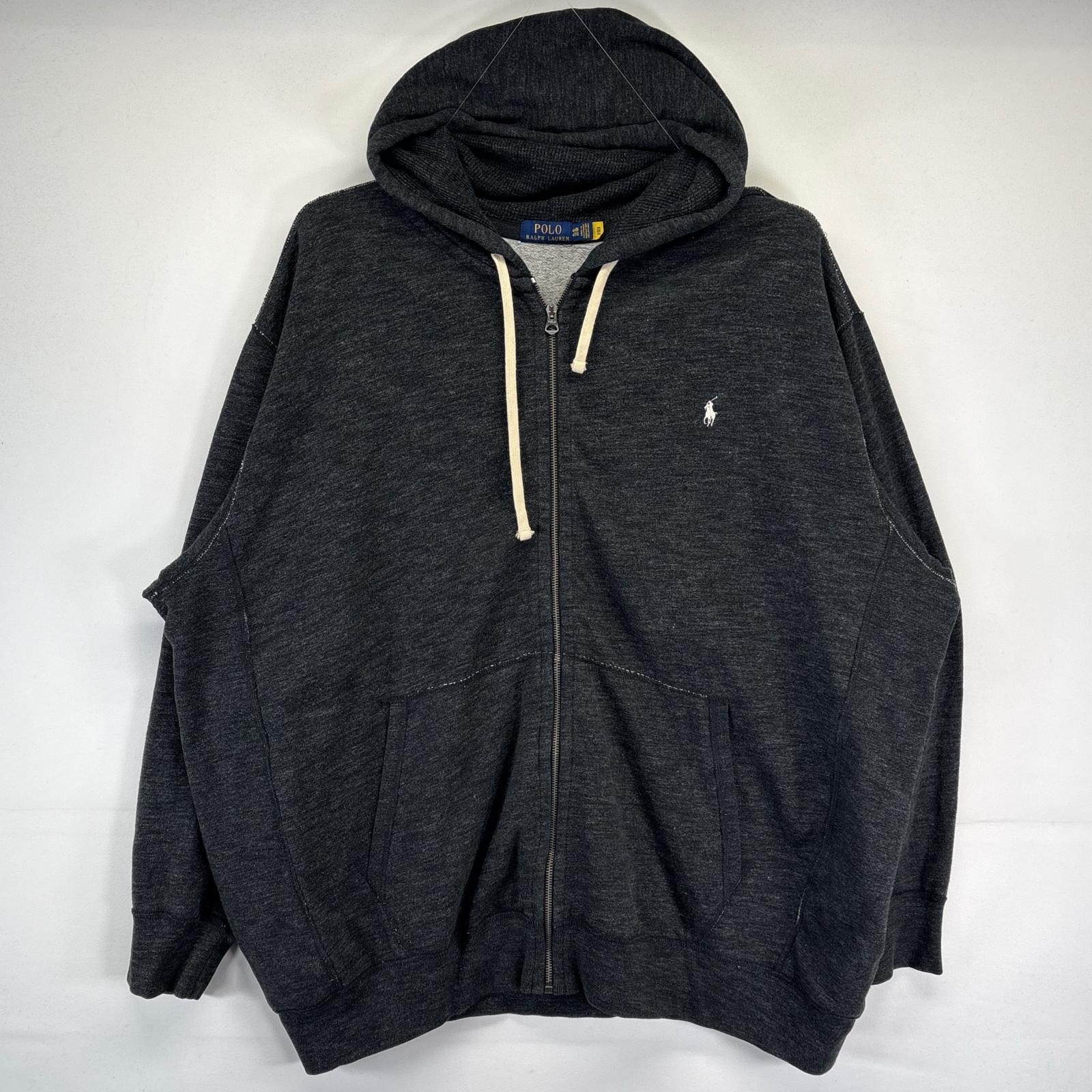 古着 ポロ・ラルフローレン POLO RALPH LAUREN パーカー 大きいサイズ フルジップ トレーナー ワンポイントロゴ 4XB  グレー系 メンズ