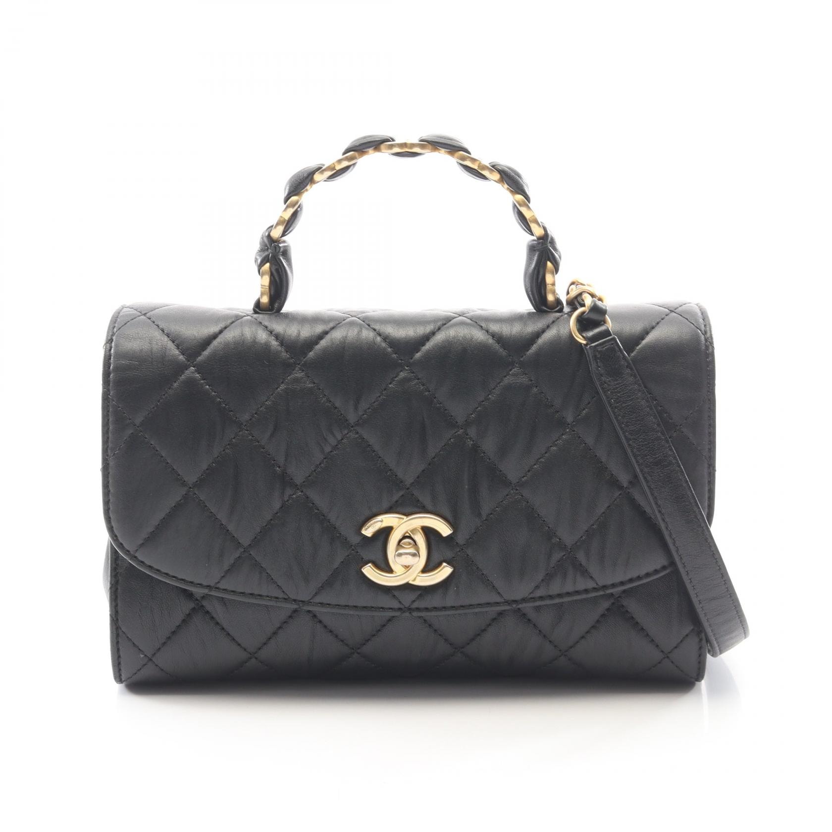 シャネル CHANEL マトラッセ トップハンドル ショルダーバッグ バッグ レザー レディース ブラック系 【中古】