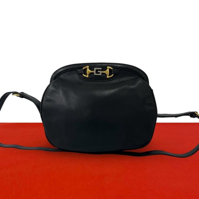 GUCCI グッチ ホースビット G 金具 レザー ショルダーバッグ ブラック
34377