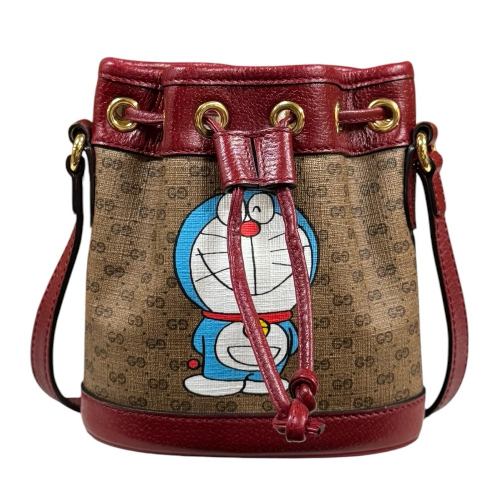 グッチ ドラえもんコラボ ミニバゲットバッグ マイクロGGスプリーム ショルダーバッグ PVC 647801 ブラウン レディース GUCCI  中古