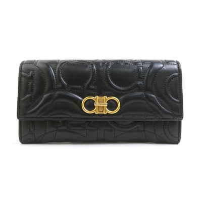 サルヴァトーレフェラガモ Salvatore Ferragamo 長財布 ガンチーニ レザー ブラック レディース【中古】 56267a