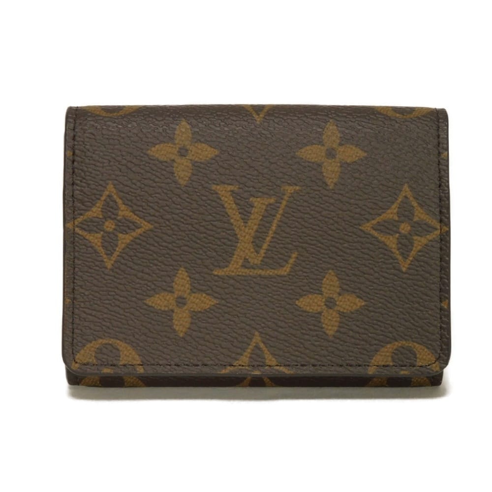LOUIS VUITTON ルイ・ヴィトン アンヴェロップ カルト ドゥ ヴィジット 新型 LVロゴ フラワー ブラウン スナップボタン マチ付き 名刺入れ パスケース 現行 RFID ICチップ 未使用 モノグラム マロン カードケース M63801