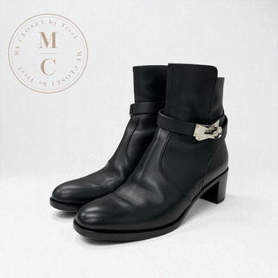 エルメス HERMES フレンチー ブーツ ショートブーツ 靴 シューズ レザー ブラック 黒 シルバー ケリー金具