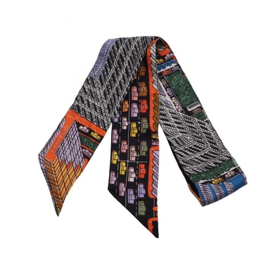 エルメス HERMES ツイリー PANTIN CITY スカーフ 衣料品 シルク シルク レディース ブラック系 / マルチカラー 【中古】