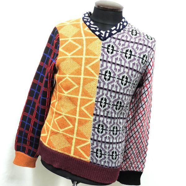日本製★Comme des Garcons Shirt/ギャルソン シャツ★クレイジーパターン/ニットセーター【Mens size -M/80s-90s風マルチカラー/Made in Japan◆cKC3