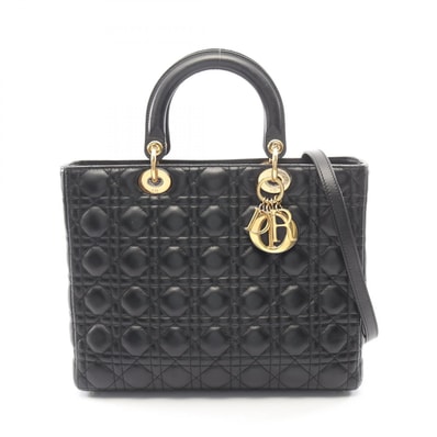 ディオール Dior レディディオール ラージ カナージュ 2WAY ハンドバッグ バッグ レザー レディース ブラック系 【中古】