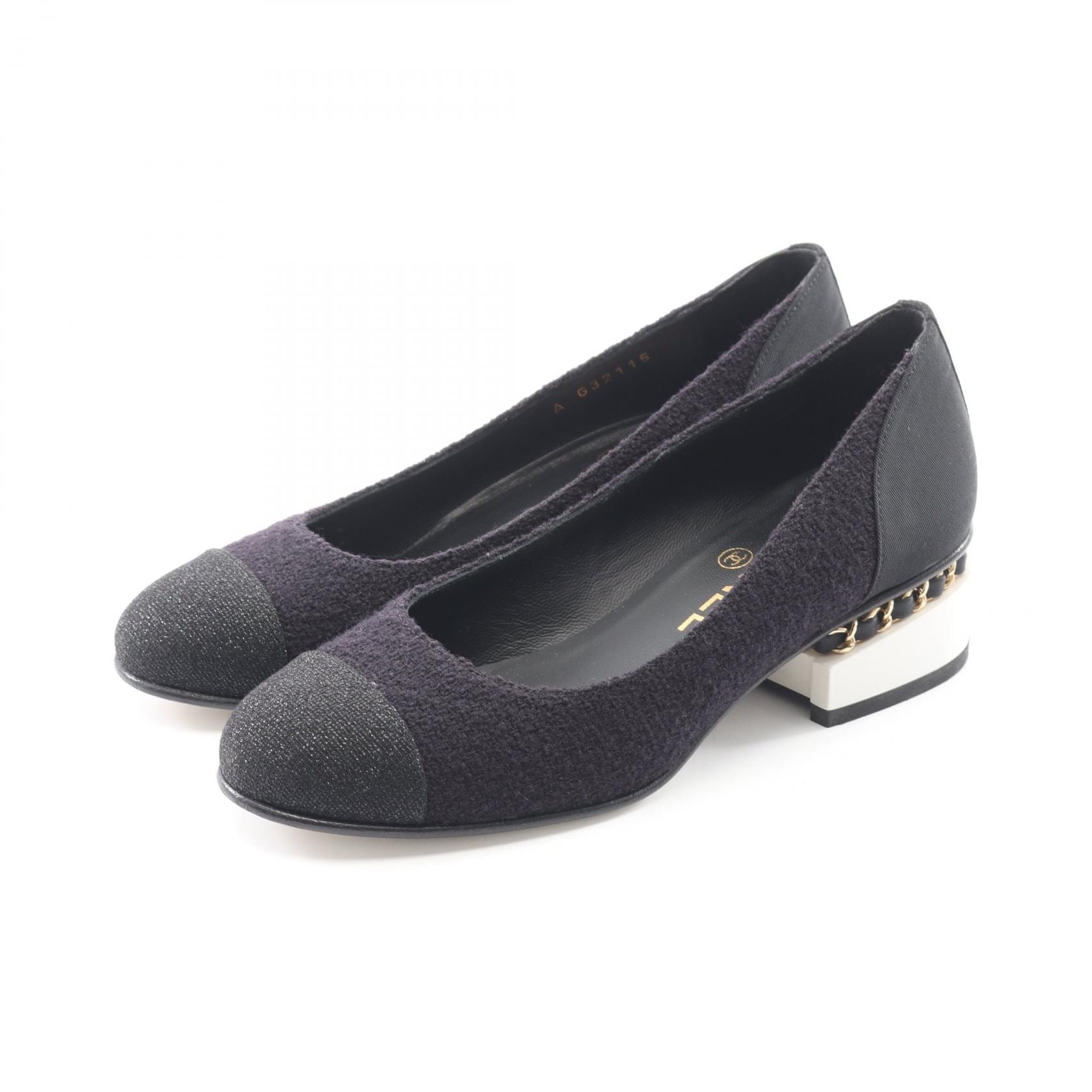 シャネル CHANEL ココマーク パンプス 靴 ファブリック レディース ブラック系 【中古】