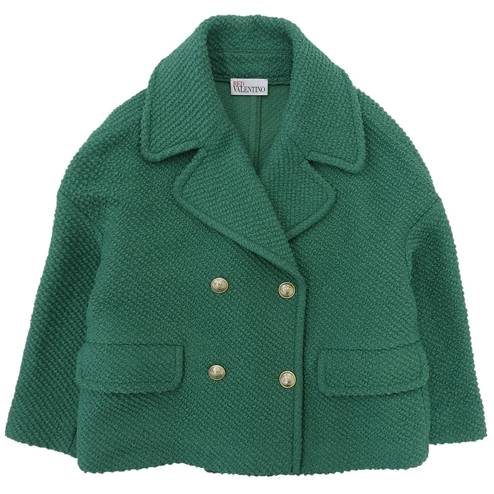 レッドヴァレンチノ 美品 ドロップショルダー 金釦 ショートコート レディース グリーン 38 2R3CJB706PF 38