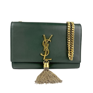 サンローラン SAINT LAURENT ショルダーバッグ レザー ダークグリーン ゴールド レディース 474366【中古】 z6406