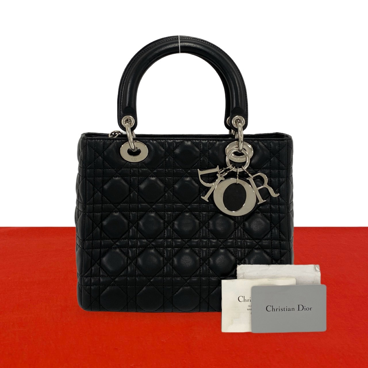 Christian Dior ディオール レディディオール カナージュ レザー ハンドバッグ ブラック
26406